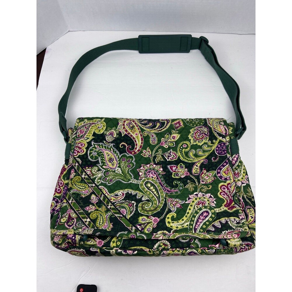 Vera Bradley Maggie Paisley Green Travel Book Messenger Bag